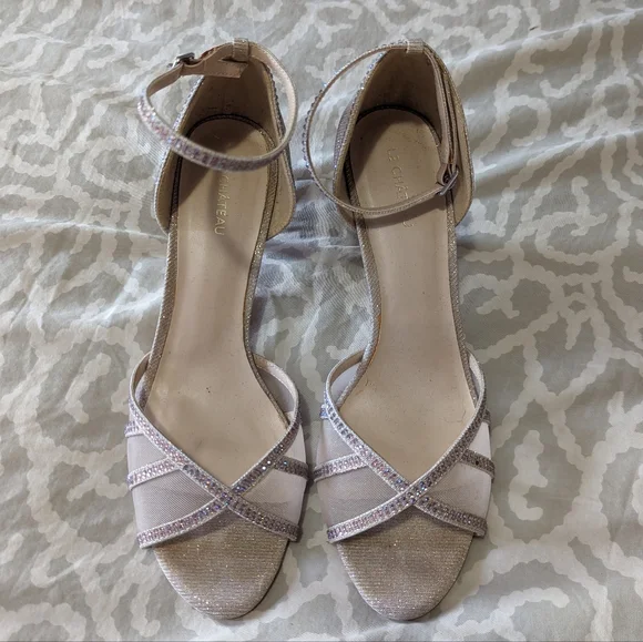 Ladies Pink Sparkle Size 10 Medium Height Heel With Ankle Strap - Picture 2 of 4